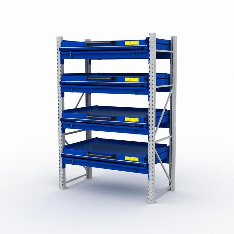 ER-00023585 Стеллаж с выкатными платформами S-HEAVY 1000/1300 (4 яруса хранения)